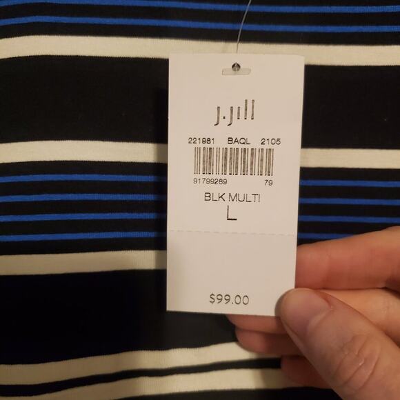 J. Jill Wearever Multi Striped Halter Dress Black Blue White, Stretch Jerseynorm - Picture 4 of 12